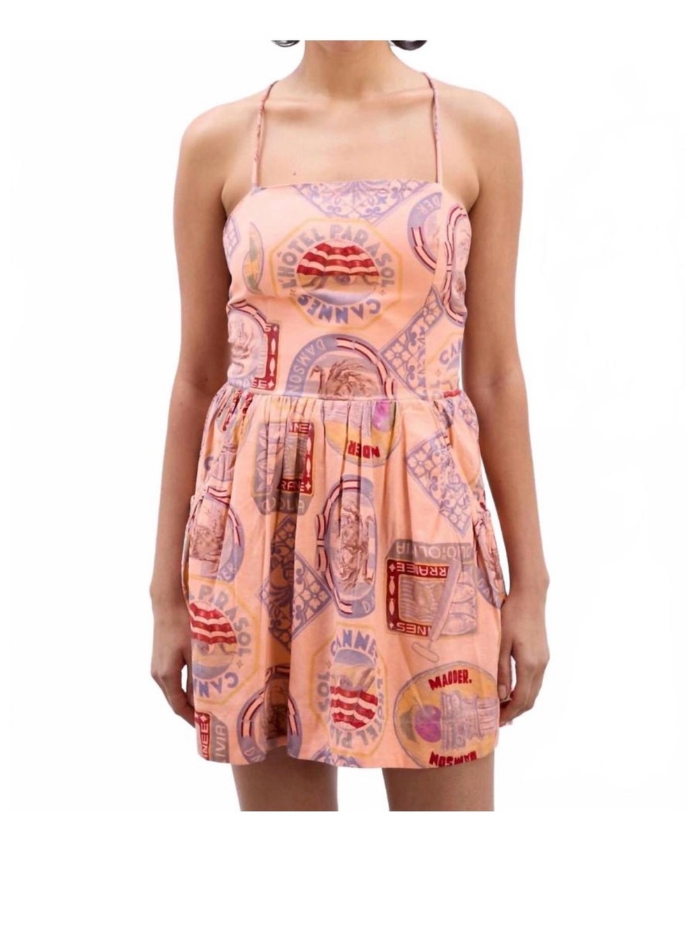 DAMSON MADDER women's mini apron dress in papaya holiday print
